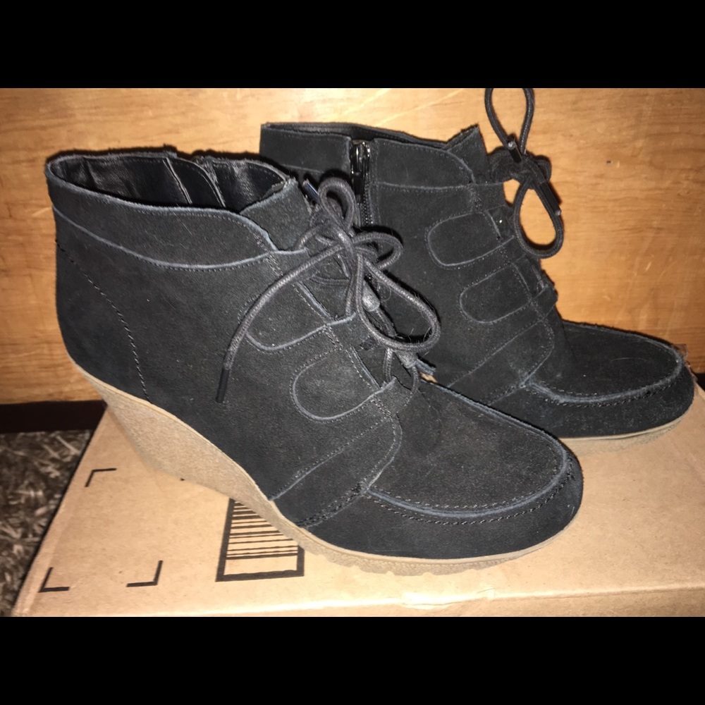 MIA lace up black wedge heels